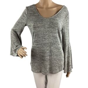 LOFT Gray Marled Bell Sleeve Tie Back Top S